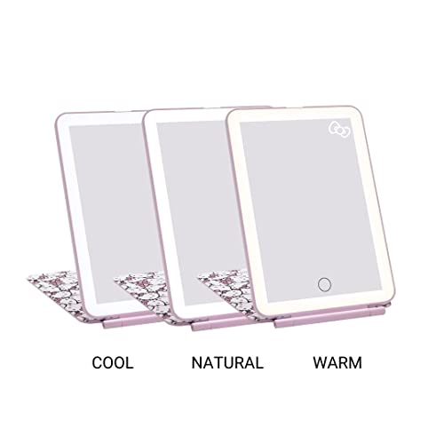 Impressions Vanity Hello Kitty Touch Pad Mini Tri-Tone Makeup Mirror with Printed Flip Cover and LED Strip, Travel Vanity Mirror with Touch Sensor Switch and USB Extension (White/Pink)