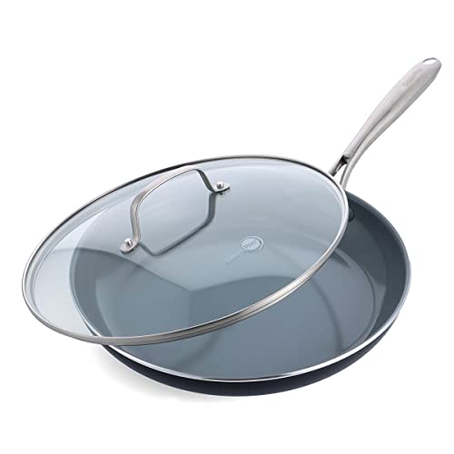 12 Inch Ceramic Nonstick Frying Pan with Lid - Gray, Oven & Dishwasher Safe
