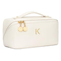 Gifts for Women Bridesmaid Gifts Personalized Initial Makeup Bag PU Leather Cosmetic Waterproof Travel Toiletry Bag (Medium)