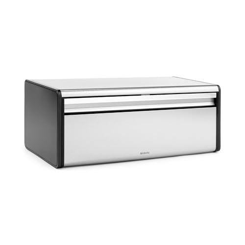 Large Metal Bread Box with Fall Front & Flat Top - Matte Steel, Magnetic Lid - Fits 2 Loaves, Wall Mountable