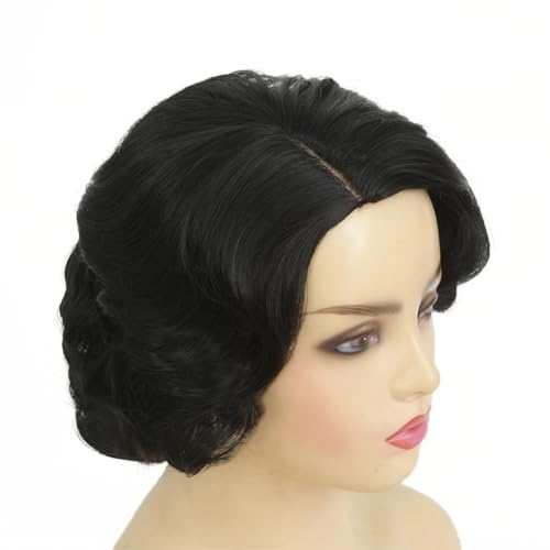Kaneles Short Black Finger Wave Wig for Women 1920s Style, Heat-Resistant Synthetic Hair, Vintage Cosplay & Daily Wear