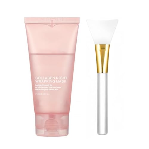 Collagen Overnight Wrapping Peel Off Facial Mask Pack,Hydrates and Tightens Skin,Reduces Sagging,Elasticity & Hydration Care with Brush 2.54 fl.oz