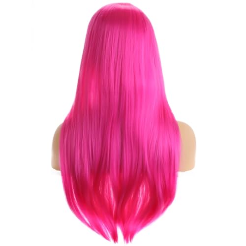 Pink Long Straight Synthetic Wig for Women - 28 Inch Middle Part Cosplay & Daily Wear with Adjustable Cap