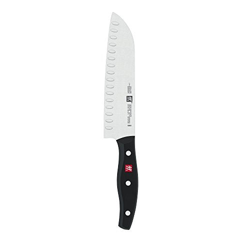 7-Inch Razor-Sharp German Hollow Edge Santoku Knife - Black & Stainless Steel