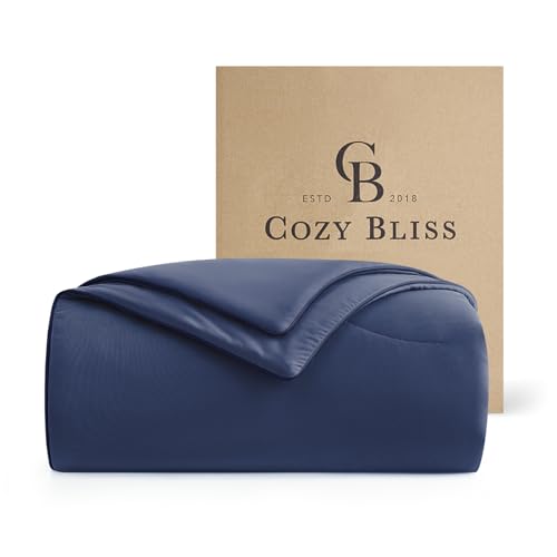 Queen Size Cooling Comforter - Reversible Lightweight Summer Blanket for Hot Sleepers - Dark Blue 90x90