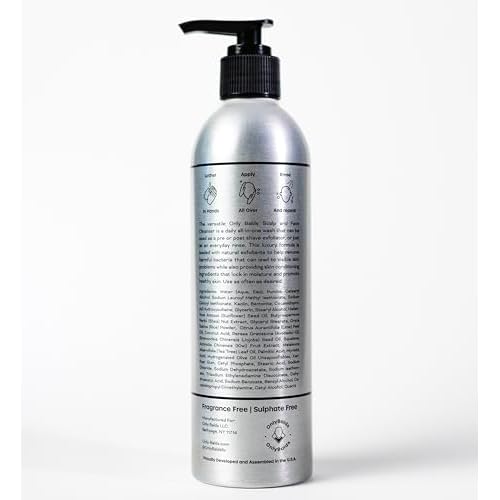 OnlyBalds Exfoliating Scalp & Face Cleanser ? 10 oz Aluminum Bottle ? Premium Daily Cleanser for Bald Men & Women, Shaved Heads, Alopecia Care & Shave Prep ? Fragrance-Free, Dermatologist Tested