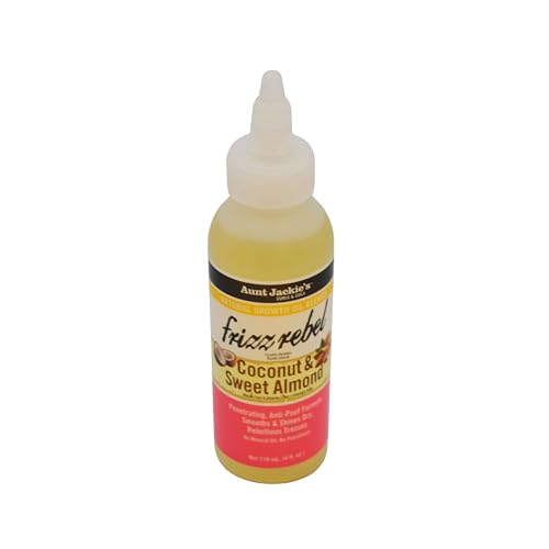 Aunt Jackie's Natural Growth Oil Blends Frizz Rebel - Coconut and Sweet Almond, Smooths and Shines Dry, Rebellious Tresses, Anti-Poof Formula, 4 oz