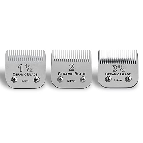 Detachable Ceramic Blade Set for Clipper - 1-1/2, 2, 3-1/2 Sizes - Compatible with Andis & Oster Classic 76 - 3 Pack