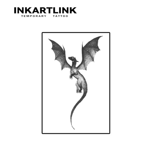 INKARTLINK Semi Permanent Tattoo Adult Art Design Waterproof Temp Tattoo Stickers Realistic Look, No Adhesive, Lasts 1-2 Weeks Black (Western Dragon)