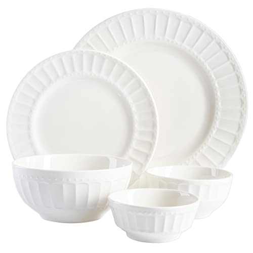 Porcelain Dinnerware Set for 8 - White Embossed 40-Piece Tableware