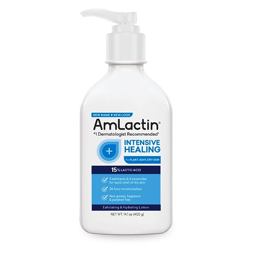 AmLactin Intensive Healing Body Lotion for Dry Skin - 14.1 oz and 7.9 oz Pump Bottles - 2-in-1 Exfoliator & Moisturizer with Ceramides & 15% Lactic Acid