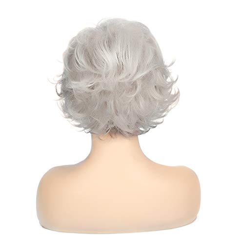 Grey Curly Costume Wig with Bangs for Women - Natural Look, Fluffy Synthetic Hair