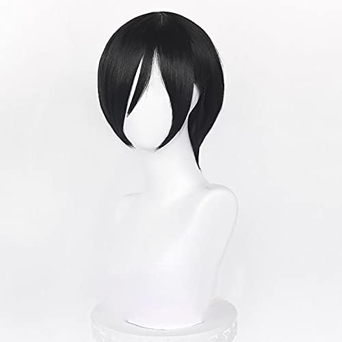 Short Black Bob Wig for Women Men, Straight Synthetic Hair, Halloween Carnival Party