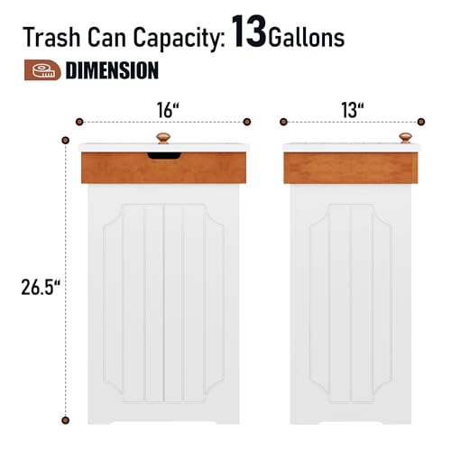 Function Home White Farmhouse Trash Can Cabinet 13 Gallon Kitchen Garbage Bin with Lid