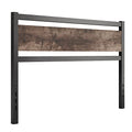 King Wooden Headboard with Metal Slats - Rustic Industrial Style, Easy Assembly