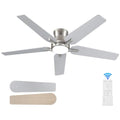 52 Inch Ceiling Fan with Lights and Remote - Brushed Nickel Flush Mount Low Profile Dimmable 6 Speeds
