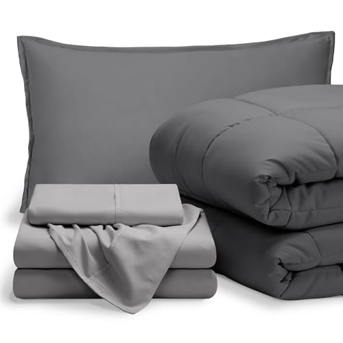 Bare Home Bed-in-A-Bag 5 Piece Bedding Set Twin XL Grey Light Grey