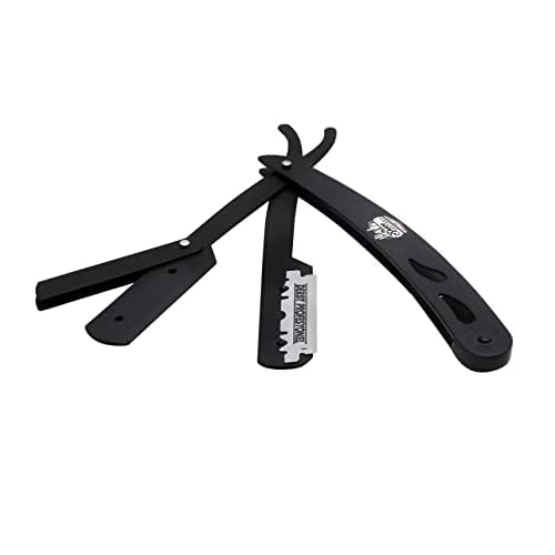 the shave factory Factory¢ç Straight Edge Razor Kit - Single | Stainless Steel razors men from (Black / 100 Derby Professional Blades), 1.0 Count