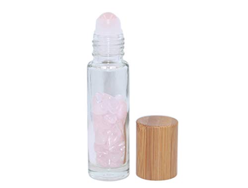 Wresty 10ml Glass Essential Oil Roller Bottles with Gemstone Tops & Bamboo Lids - 10 Pack