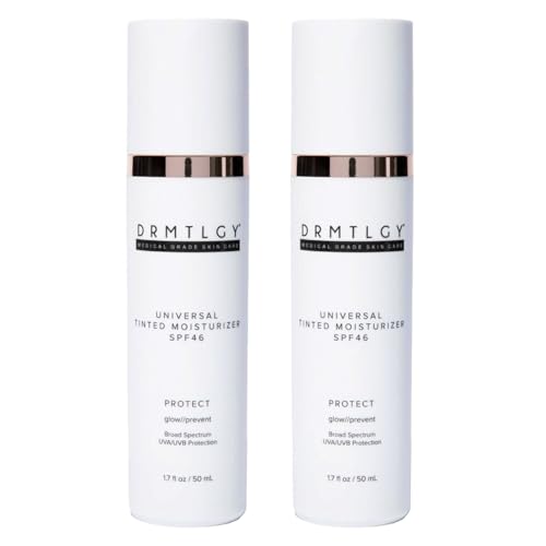 DRMTLGY Anti-Aging Tinted Moisturizer with SPF 46. Universal Tint. All-In-One Light Coverage Dewy Tinted Face Sunscreen with Broad Spectrum Protection Against UVA and UVB Rays. 1.7 oz, 2 pack