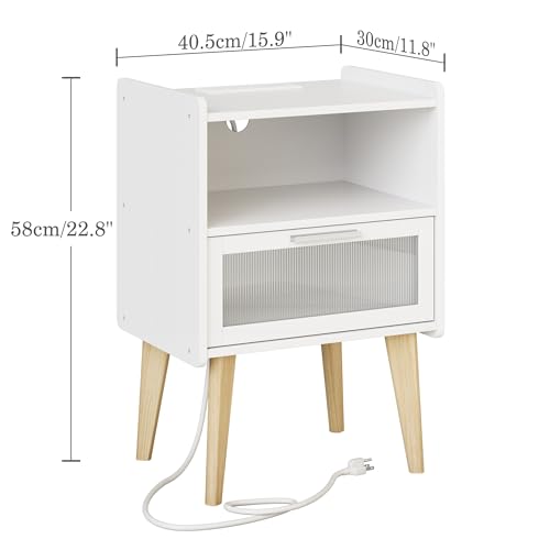 Nightstand with Charging Station - 2 Tiers, White, Variation 2