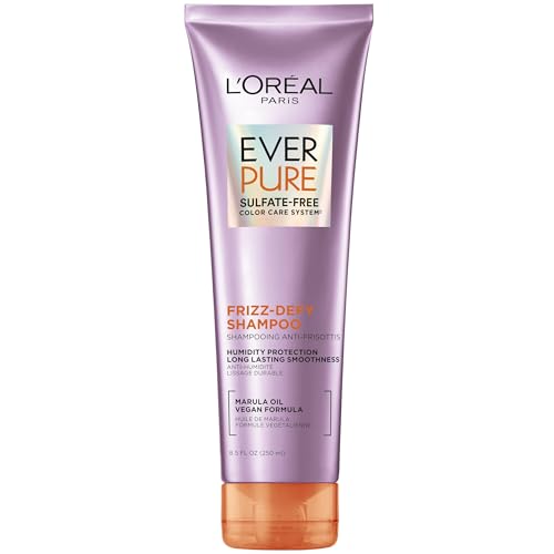 L'Oreal Paris Sulfate Free Frizz Defy Shampoo, Frizz Control Hair Care with Marula Oil, EverPure, 8.5 Fl Oz (Packaging May Vary)