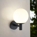 Outdoor Globe Wall Light Fixture - Modern Black Sconce with Opal Glass Shade for Porch, Patio, and Balcony