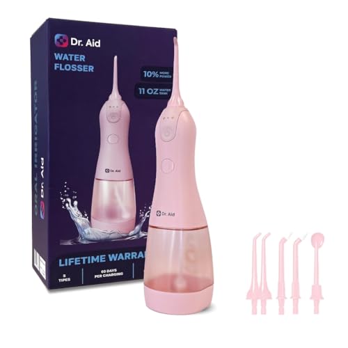 Portable Water Flosser with 11oz Tank IPX8 Waterproof Pink & 5 Tips