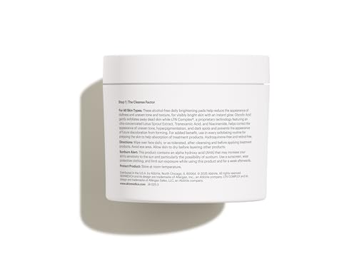 Brightening Facial Treatment Pads with 10% Glycolic Acid - Hydroquinone-Free, Alcohol-Free, Retinol-Free, 60 Count