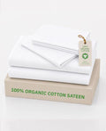 California Design Den Organic Cotton Sateen Queen Bed Sheet Set - White, GOTS Certified