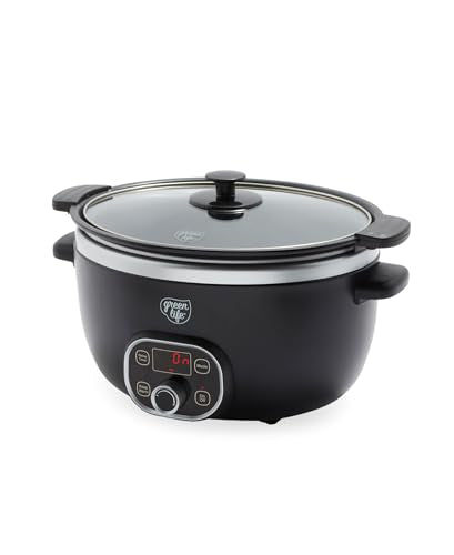 GreenLife 6QT Ceramic Nonstick Slow Cooker Black - Oven & Stovetop Safe
