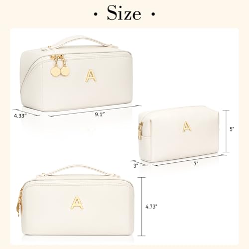 Cloudwings Initial Makeup Bag Set Beige - Personalized Gift for Women
