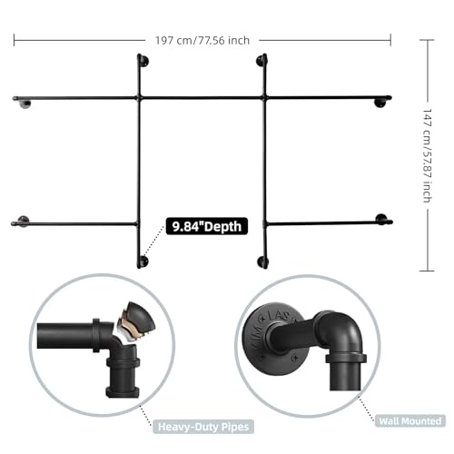 Homeyeeng 5-Rod Wall-Mounted Industrial Pipe Clothing Rack - Heavy-Duty Garment Organizer