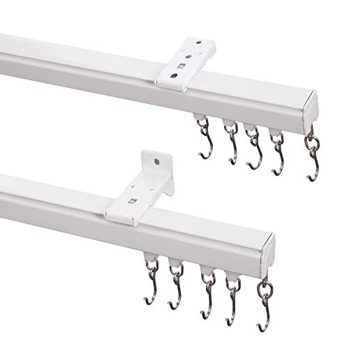 ChadMade Aluminum Ceiling/Wall Curtain Track Set 9ft-12ft White with Hooks
