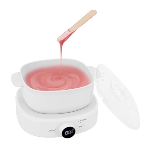 Wax Warmer for Hair Removal, Adjustable Temperature, Digital Display Professional Hot Wax Warmer Pot with Silicone Bowl, Timer setting£¬white