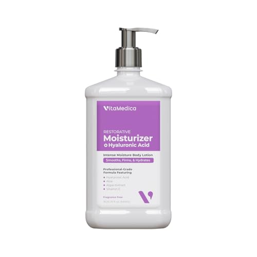 VitaMedica Hyaluronic Acid Body Moisturizer with Algae, Aloe + Panthenol - Intense Moisture Hand & Body Lotion for Firming, Hydrating, Anti-Aging - Fragrance Free -18.25 fl oz