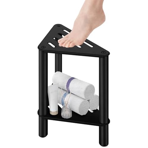 Shower Foot Rest, Shower Stool for Inside Shower, Stainless Steel Waterproof Shower Stool for Shaving Legs - Corner Bathroom Bench Seat with Storage Shelf for Small Shower Spaces