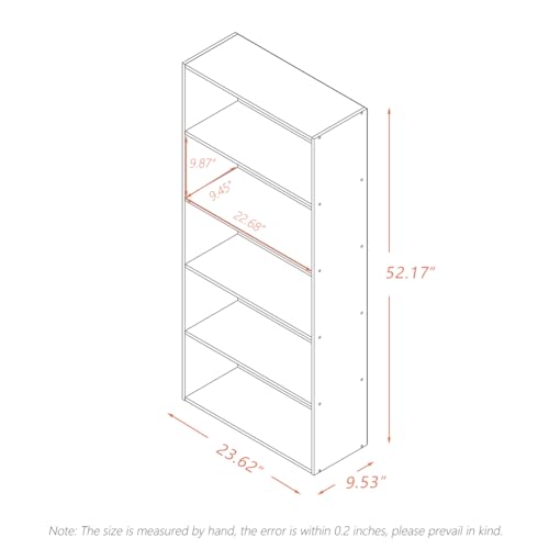 NELYE 5-Tier Oak Finish Open Bookcase – 23.62x9.53x52.17 inches, Stylish Storage Shelf