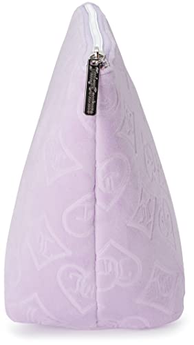 Lavender Purple Makeup Bag with Velour Wedge & Heart Diamond - Travel Cosmetic Organizer