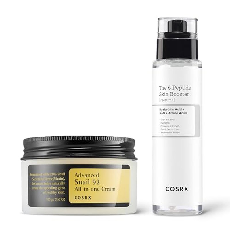 COSRX Moisture Booster - Snail Mucin 92% Moisturizer + 6X Peptide Collagen Booster Toner Serum