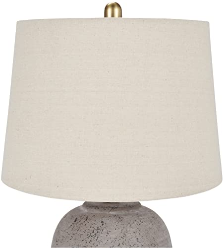 Rustic Farmhouse Ceramic Table Lamp with Beige Linen Shade - 23 Inch Greyish Brown
