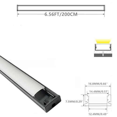 Black LED Strip U Channel Diffuser 10-Pack 6.56FT Aluminum Track for Cabinet Stairs Wall