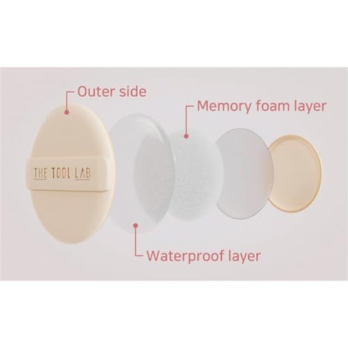 THE TOOL LAB Long-Lasting Cover Puff (Oval) - Korean Olive Young Makeup Puff Sponge for Liquid Foundation Cushion Shading Blusher, 5 Layer Memory Foam for Extra Coverage - 2.9 inch