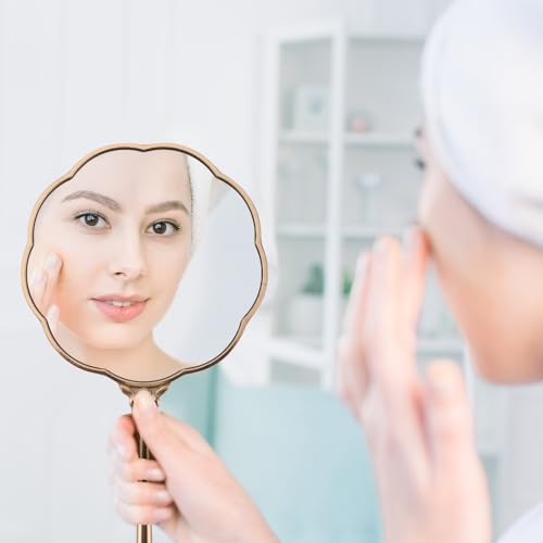Hummingbird Gold Hand Mirror with Embossed Patterns - Elegant Metal Makeup Mirror, Compact & Portable