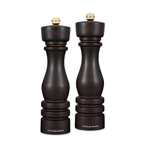 Salt & Pepper Mill Gift Set - Adjustable Ceramic & Steel Mechanisms, 8 Inches, Chocolate Wood