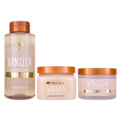 Tree Hut Vanilla Body Care Set - Shea Sugar Scrub, Body Wash & Whipped Body Butter