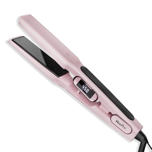 HeirPro 1.5 Inch Wide Ceramic Hair Straightener for Thick Hair - Pink