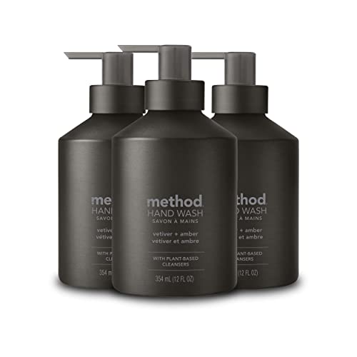 Vetiver + Amber Liquid Hand Soap Set - 3 Pack 12 Fl Oz Refillable Aluminum Bottles