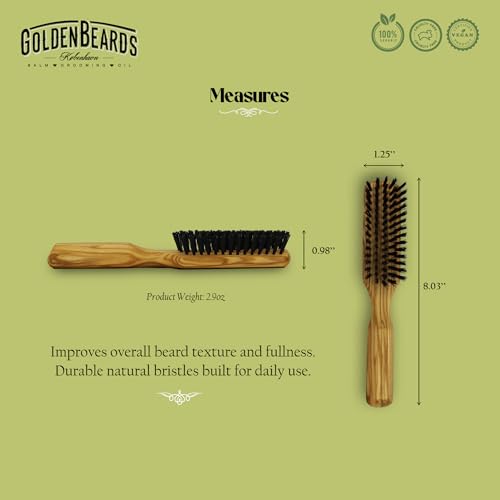 Golden Beards Big Beard Brush ? Pear Wood Handle & Natural Boar Bristles ? Large Beard Grooming Brush for Thick, Long Beards ? Handmade, Vegan & Cruelty-Free
