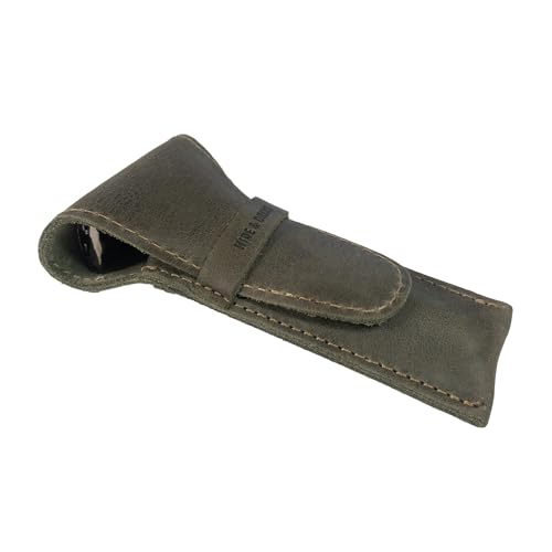 Leather Safety Razor Case - Handmade Travel Shaving Accessory in Dark Jade